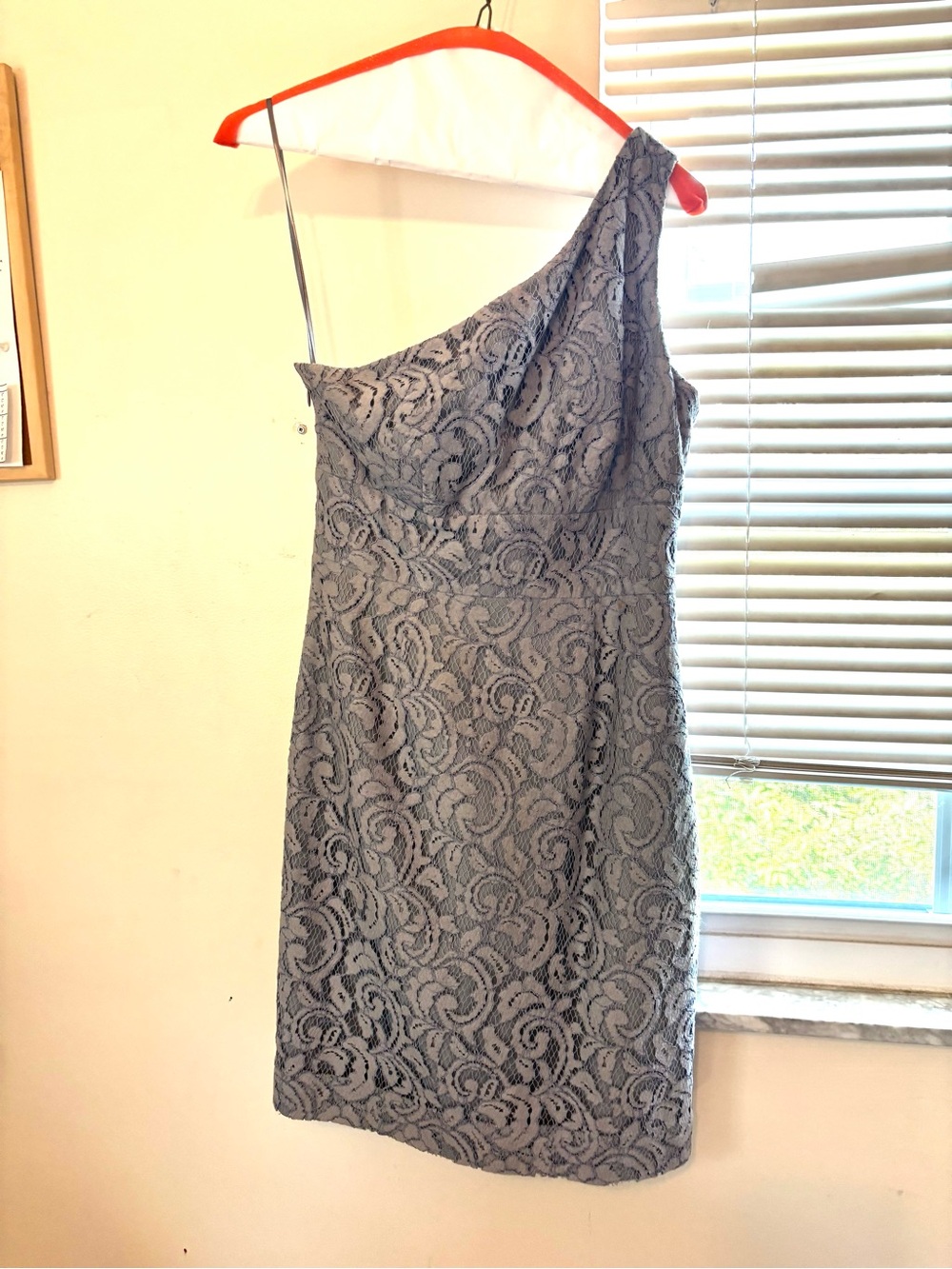 J. Crew One-Shoulder Lace Sheath Dress in Gray
